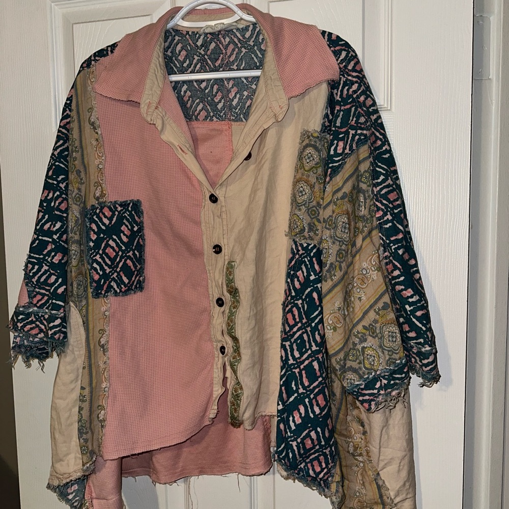 Boho-Inspired Patchwork Button Down Shirt